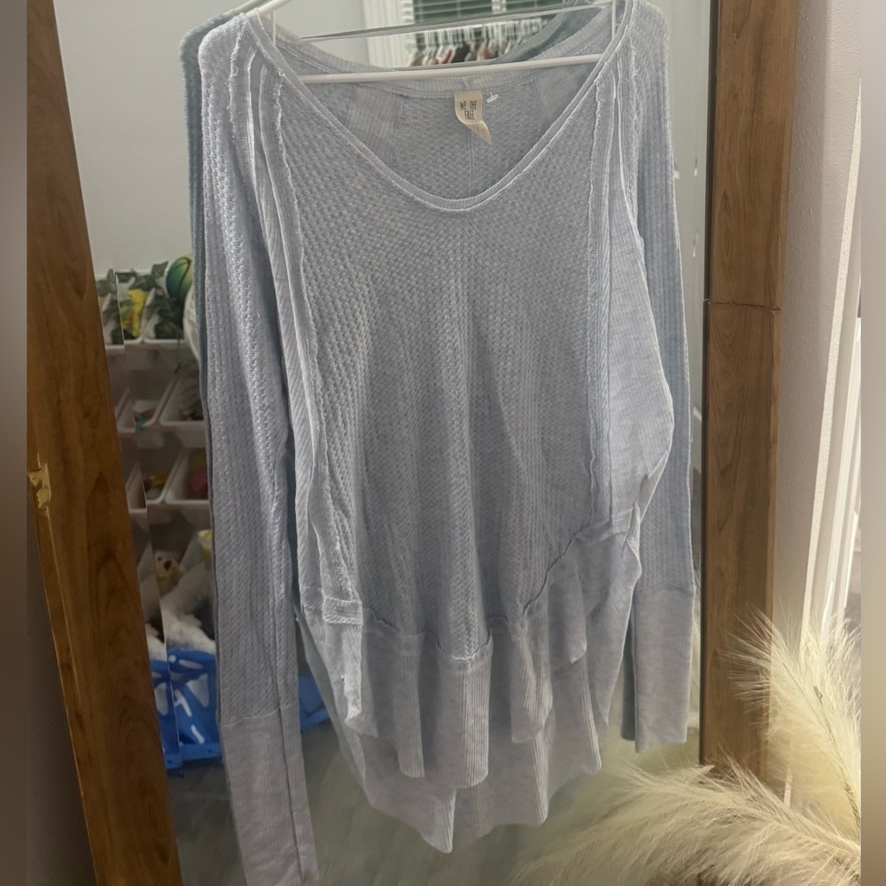 FREE PEOPLE Catalina Thermal Long Sleeve Top- Sky Blue - Picture 3 of 6